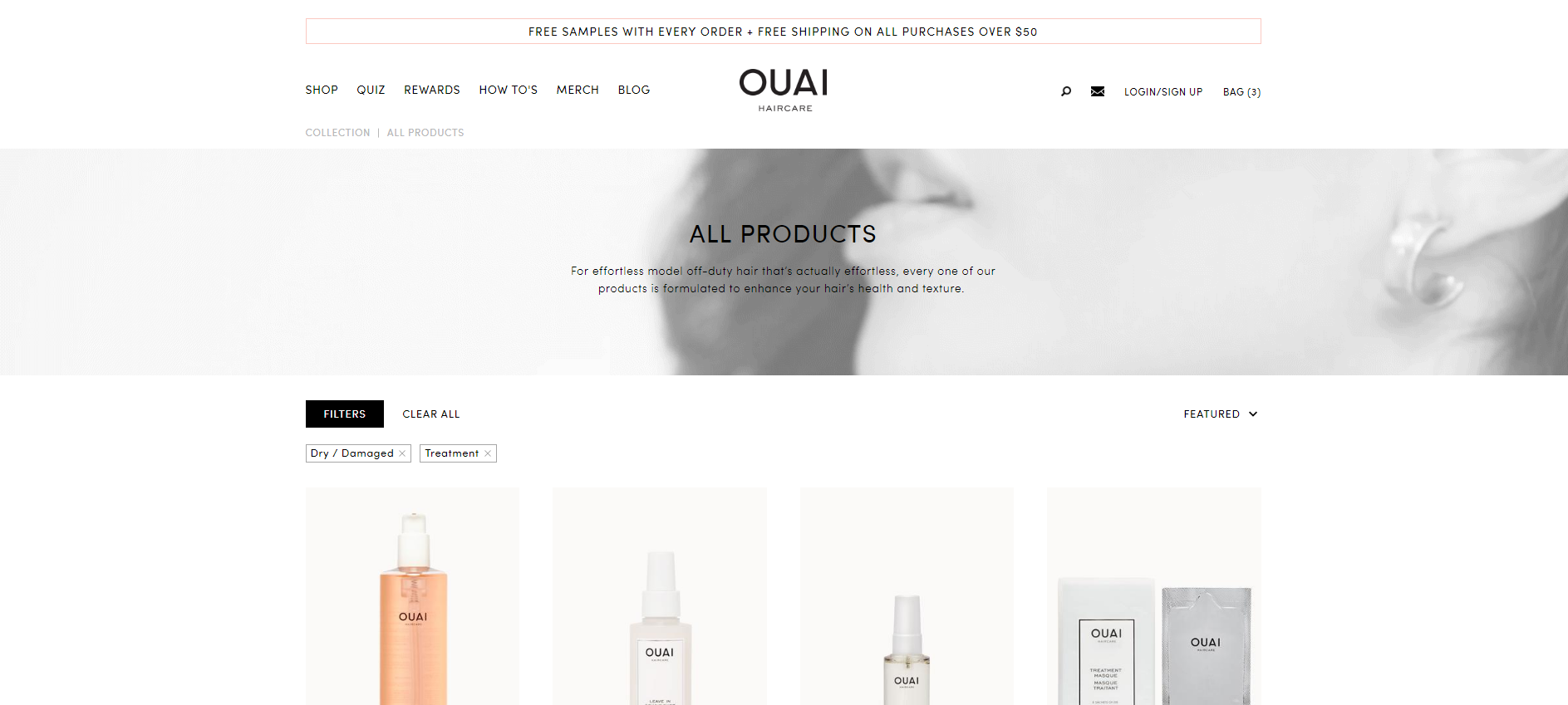 ouai haircare filtering and sorting