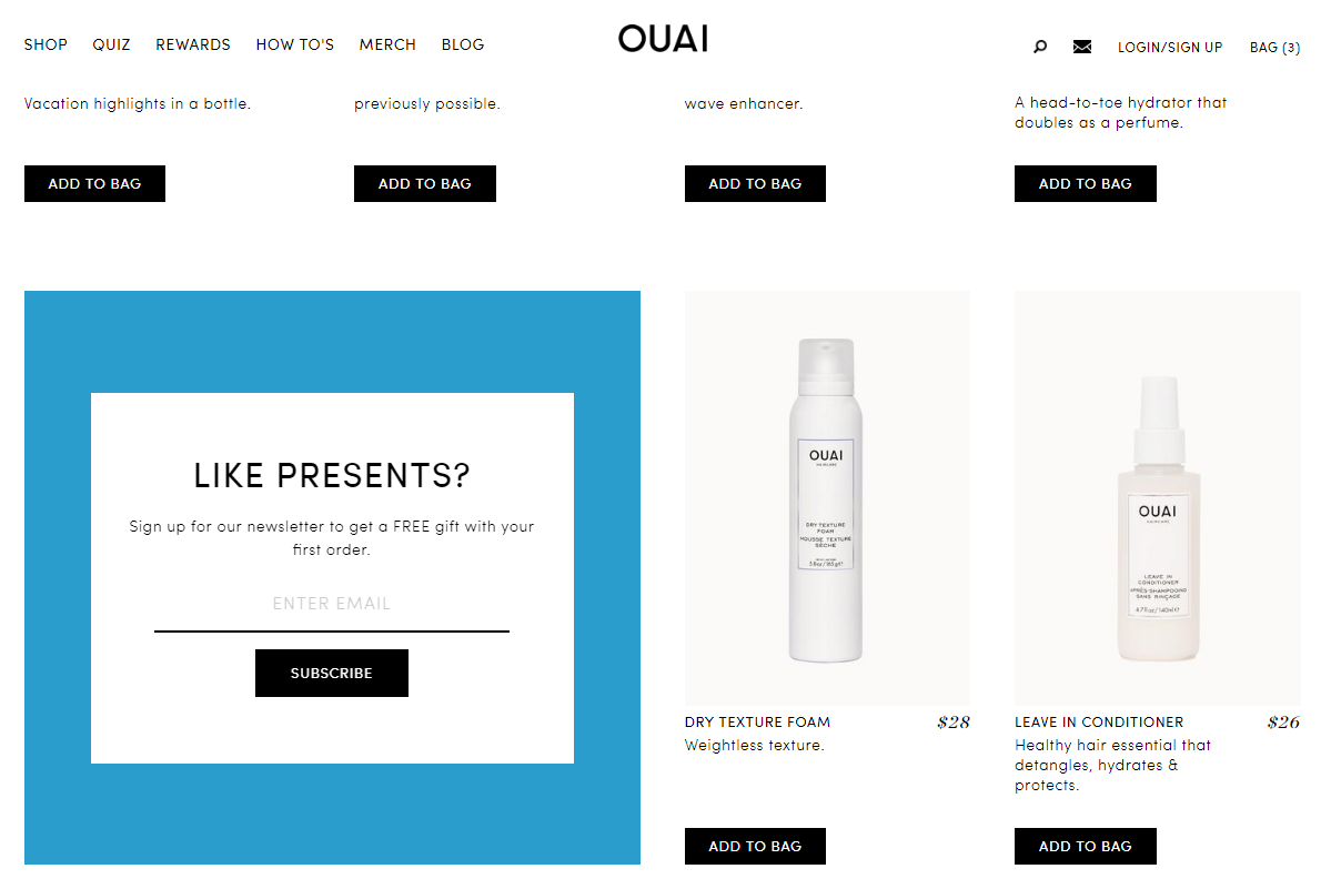 ouai haircare in-grid content newsletter sign up